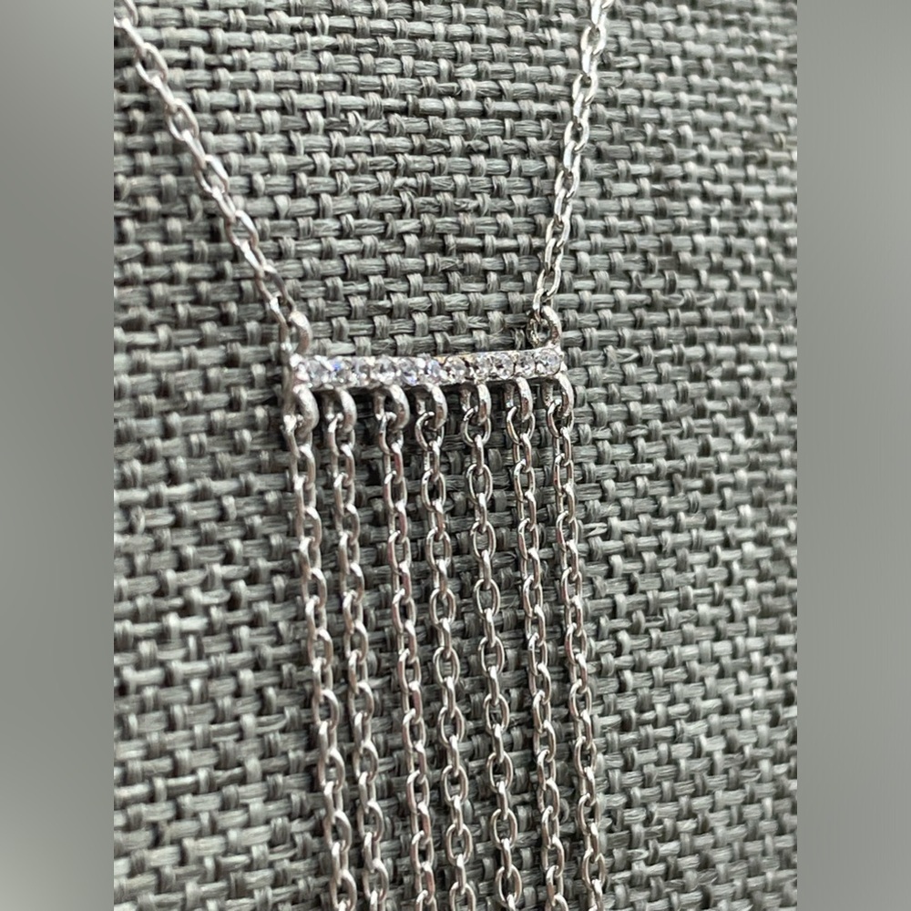 Fringe Necklace - Sterling Silver Long Tie Necklace - Picture 6 of 16